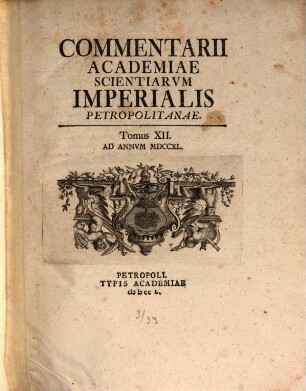 Commentarii Academiae Scientiarum Imperialis Petropolitanae. 12. 1740 (1750)