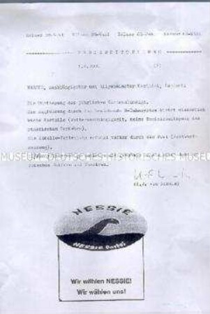Satirische Pressemitteilung der "Nessi Partei" zur Kölner Oberbürgermeisterwahl 2000