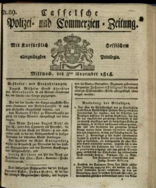 Nr. 89, Mittwoch, den 8ten November 1815