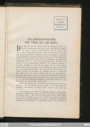 Zur Lebensgeschichte des 'Umar Ibn Abī Rebī'a.