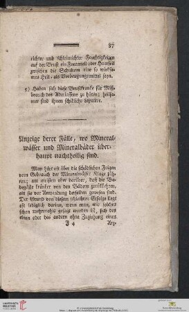 Anzeige derer Fälle, wo Mineralwässer und Mineralbäder überhaupt nachtheilig sind