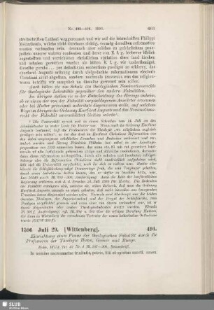 494. 1596, Juli 29. [Wittenberg]