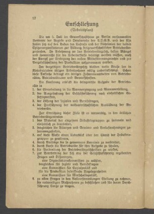 Entschließung (Arbeitsplan)