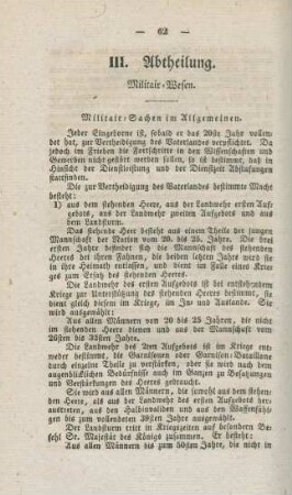III. Abtheilung. Militär-Wesen