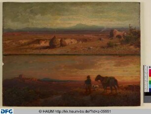 Landschaft mit Hirte, Hund und Pferd bei Dämmerung