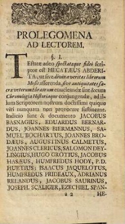 Hecatæi Abderitæ Philosophi Et Historici Bis Mille Abhinc Annis Longe Celeberrimi Eclogæ Sive Fragmenta Integri Olim Libri De Historia Et Antiqvitatibvs Sacris Vetervm Ebraeorvm, Graece Et Latine