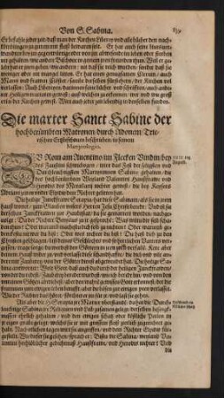Die marter Sanct Sabine der hochberümbten Matronen ...