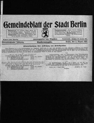 Sonderausgabe, 2. August 1923