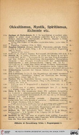 Okkultismus, Mystik, Spiritismus, Alchemie etc (Nr. 1116 - 1400)