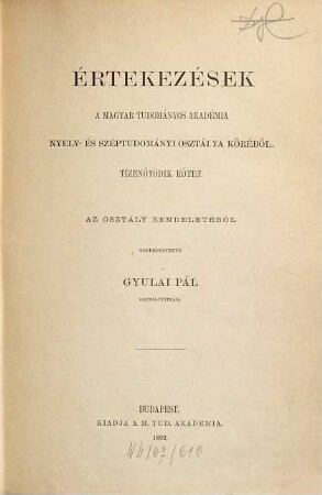 Értekezések a nyelv- és széptudományok köréből. 15. 1892, Nr. 1 - 12