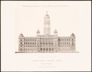 Hervorragende Projekte für den Hamburger Rathausbau 1876: Vorderansicht