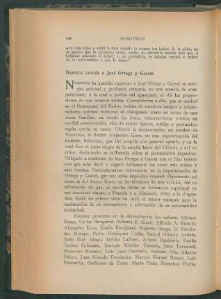 Nuestra comida a José Ortega y Gasset