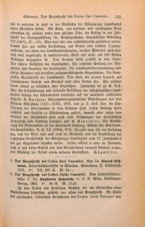 151-153 [Rezension] Eichmann, Eduard, Das Prozeßrecht des Codex Iuris Canonici