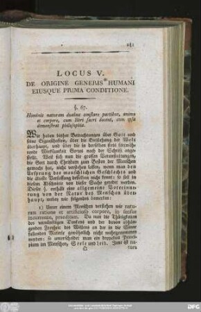 Locus V. De Origine Generis Humani Eiusque Prima Conditione.