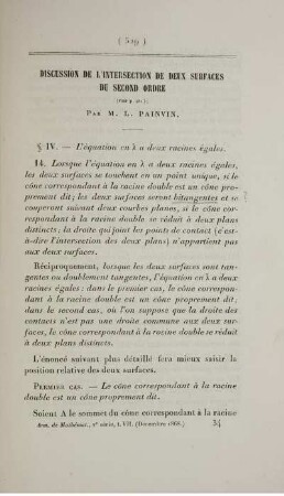 Discussion de l'intersection de deux surfaces du second ordre.
