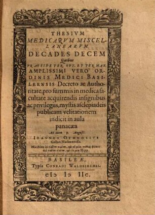 Thesivm Medicarvm Miscellanearvm Decades Decem