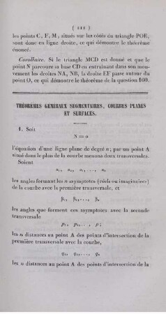 Théorèmes généraux segmentaires, courbes planes et surfaces.