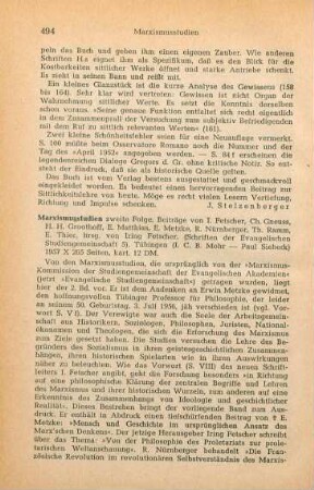 494-495 [Rezension] Marxismusstudien, 2. Folge