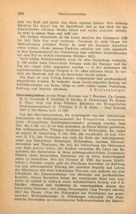 494-495 [Rezension] Marxismusstudien, 2. Folge