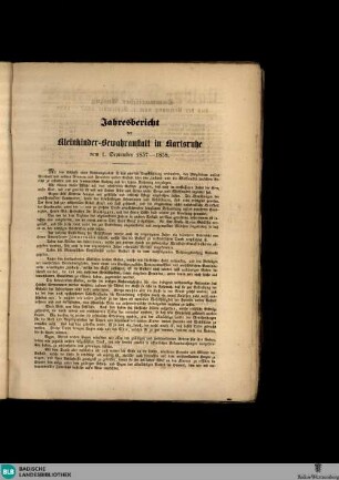 Karlsruher Tagblatt, Jahresbericht der Kleinkinder-Bewahranstalt in Karlsruhe