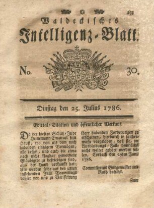 No. 30, Dinstag den 25. Julius 1786