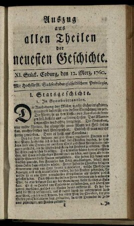 XI. Stück. Coburg, den 12. Merz, 1760.