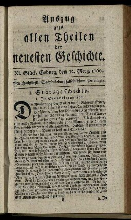 XI. Stück. Coburg, den 12. Merz, 1760.