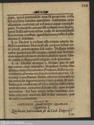 Sectio II. Continens Quaestiones Quasdam