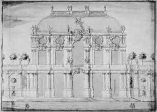 Entwurf für den Wallpavillon des Zwingers: Aufriß