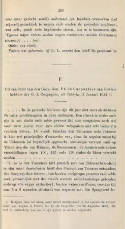 F. Uit een brief van den Gouv. Gen. Pt. de Carpentier aan Bewindhebbers der O. I. Compagnie, uit Batavia, 3 Januari 1624