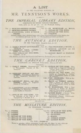A list of the collected editions of Mr. Tennysons's works