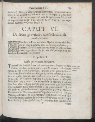Caput VI. De Aeris gravitate, rarefactione, & condensatione.