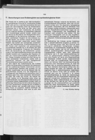 C. Bemerkungen zum Krebsregister aus epidemiologischer Sicht
