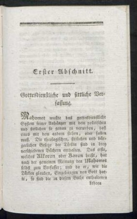 Erster Abschnitt. Gottesdienstliche und sittliche Verfassung.