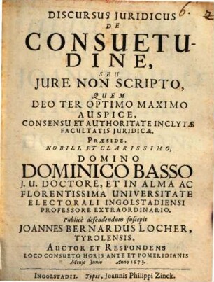 Discursus Juridicus De Consuetudine, Seu Jure Non Scripto