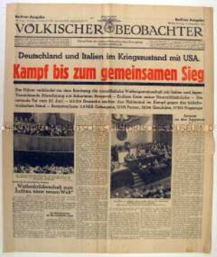 Tageszeitung "Völkischer Beobachter" u.a. zur Kriegserklärung von Deutschland und Italien an die USA