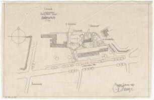 Gsaenger, Gustav; Kassel (Hessen); Kreuzkirche, Wiederaufbau - Variante Wiederaufbau, Anordnung der Stellplätze für PKW (Lageplan)