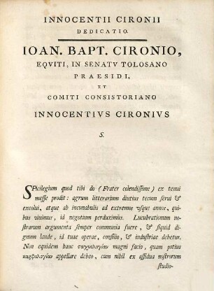 Innocentii Cironii Ivris Vtrivsqve Professoris, Canonici, Et Ecclesiae, Ac Academiae Tolosanae Cancellarii Observationes Ivris Canonici In Qvinqve Libros Digestae