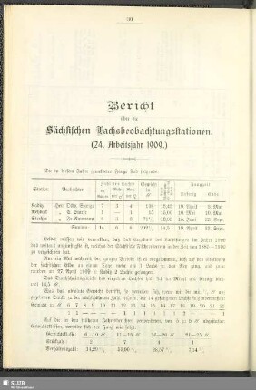 Bericht über die Sächsischen Lachsbeobachtungsstationen (24. Arbeitsjahr 1909)