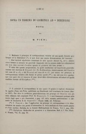 Sopra un teorema di Geometria ad n dimensioni.
