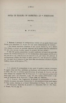 Sopra un teorema di Geometria ad n dimensioni.