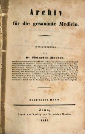 Archiv für die gesammte Medicin. 7, 7. 1845