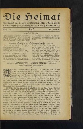 März 1920. Nr. 3. 30. Jahrgang.
