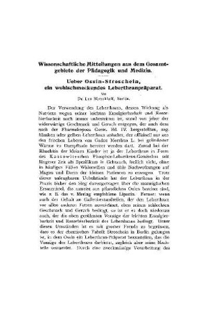 Wissenschaftliche Mitteilungen aus dem Gesamtgebiete der Pädagogik und Medizin