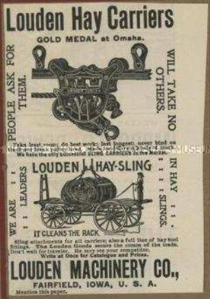 Halterungen für Flaschenzüge von der Firma Louden Machinery Company in USA