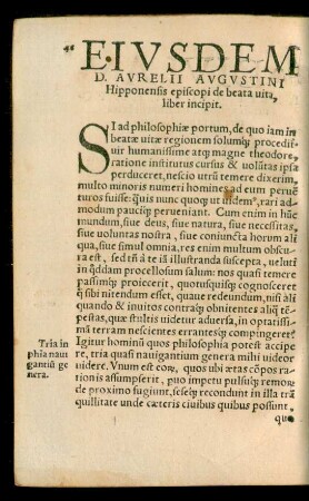Eiusdem D. Aurelii Augustini Hipponensis episcopi de beata vita, liber incipit.