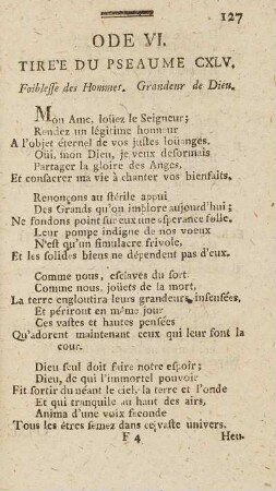 Ode VI. Tire'e Du Pseaume CXLV.