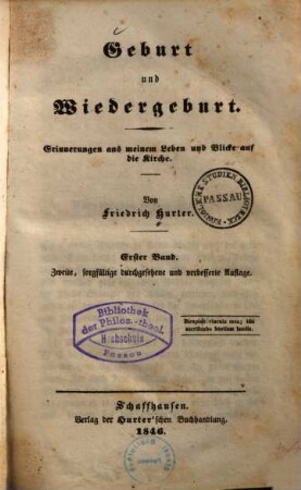 Geburt und Wiedergeburt : Erinnerungen aus meinem Leben und Blicke auf die Kirche, 1