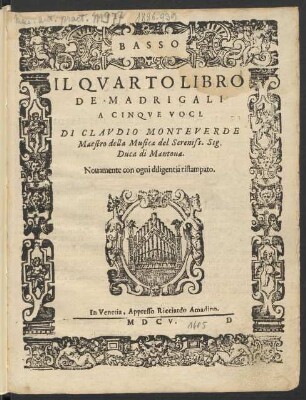Il Qvarto Libro De Madrigali A Cinqve Voci