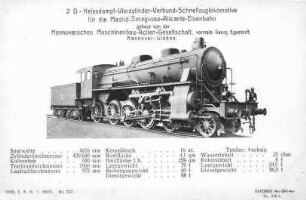 2 D -Heißdampf-Vierzylinder-Verbund-Schnellzuglokomotive Für die Madried-Saragossa-Alicante-Eisenbahn